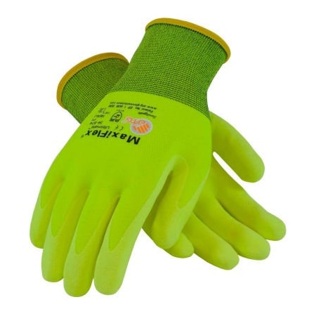 Pip Coated Gloves, Nitrile, Palm & Fingers, 4 Abrasion Level, Hi-Vis Yellow, XL 34-874FY/XL